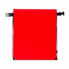 Red waterproof dry bag with black straps and buckle.