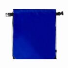 A blue drawstring backpack with black straps and buckles.