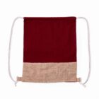 Red and beige drawstring backpack with simple design.