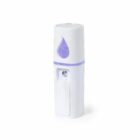 White handheld mist sprayer with purple water droplet design.
