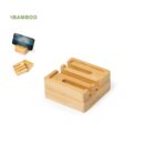 Bamboo smartphone holder with multiple slots and folded stackable design.