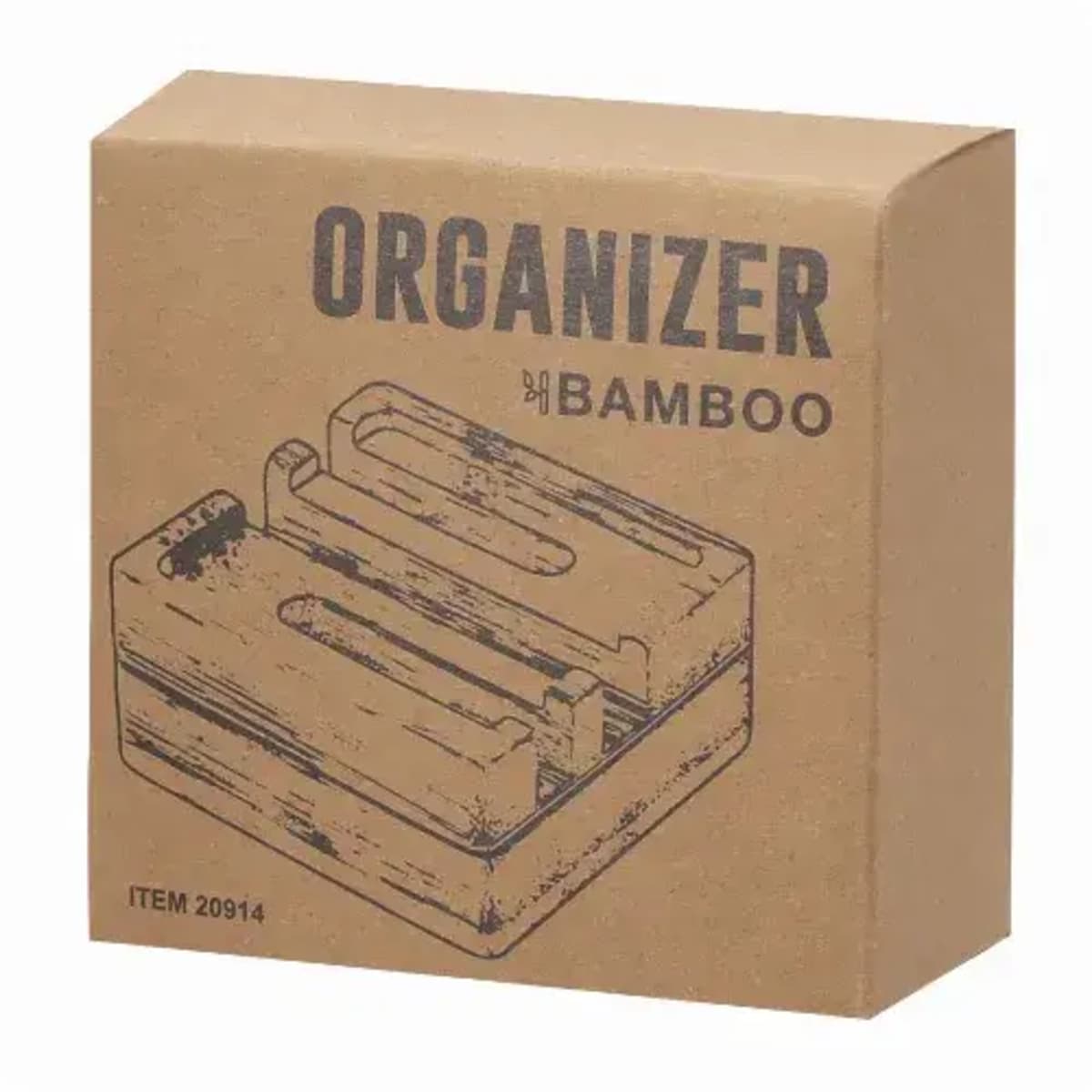Brown box with Organizer Bamboo and image of a bamboo desk organizer.