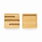 Two wooden organizers: one with slots, one with a rectangular space.