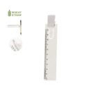 Eco-friendly wheat straw bookmark with ruler, pen loop, and logo.