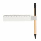 Pen with attached ruler parallel to pen clip, gray band around pen body.
