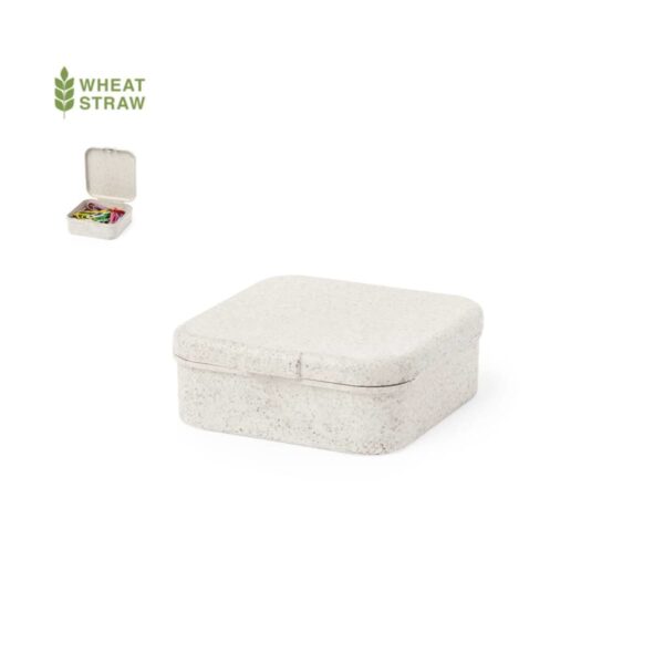 Square wheat straw box with candies inside, closed lid shown.