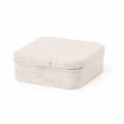 Square speckled beige box with a fitted lid.