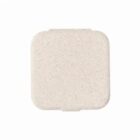 Square, light beige compact case with a smooth texture on a white background.