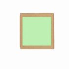 A square green sticky note on a brown holder.