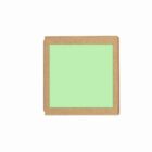A green sticky note inside a brown cardboard holder on a white background.