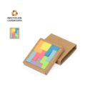 Colorful sticky notes in a recycled cardboard box, partly open.