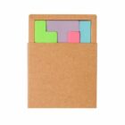 Colorful sticky notes in a brown cardboard folder.