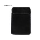 Black soft shell laptop sleeve on white background.