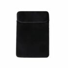 Black tablet sleeve with rounded edges and a flap on a white background.