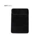 Black soft shell laptop sleeve against a white background.
