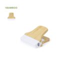 Bamboo and white plastic clip on a white background.
