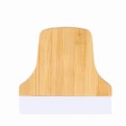 Wooden bench scraper with a white blade on a white background.