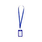 Blue lanyard with blank ID holder on a white background.
