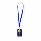 Blue lanyard with a rectangular ID badge attached.