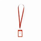 Red lanyard with an ID badge featuring a generic person icon on a white background.