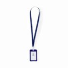A lanyard with a dark blue strap and an ID cardholder.