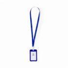 Blue lanyard with a blank ID card holder against a white background.