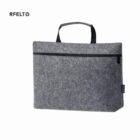 Gray felt laptop sleeve with a black zipper and handle.