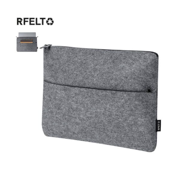 Gray felt laptop sleeve with front pocket and RFELT logo.