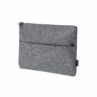 Gray felt laptop sleeve with a zipper and pocket.