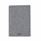 Gray fabric notebook cover with small RPET text at the bottom.