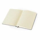 Open notebook with lined pages on a white background.