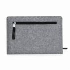 Gray fabric zippered pouch with a black zipper pocket.