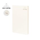 Plain notebook with Made from recycled milk carton on the cover.