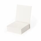 Open blank book with a white cover on a white background.