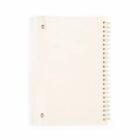 A blank spiral notebook with a white cover on a white background.