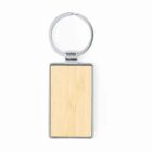 Silver rectangular keychain with a light wooden insert.