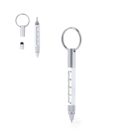 Silver multi-tool pen keychain with a ruler and stylus tip.