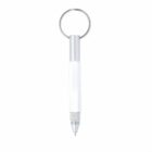 White pen keychain with silver accents on a plain white background.