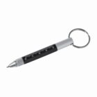 Black and silver pen-shaped keychain with a ruler design.