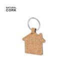 House-shaped cork keychain with a metal ring, displayed on a white background.