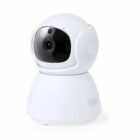 White spherical security camera on a stand with an antenna and lens.