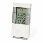 Digital weather station displaying temperature, humidity, and time on a white background.