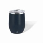 Black stainless steel tumbler with a clear lid, shown on a white background.