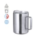 Stainless steel insulated mug with handle and clear lid, 370 ml capacity, eco-friendly.