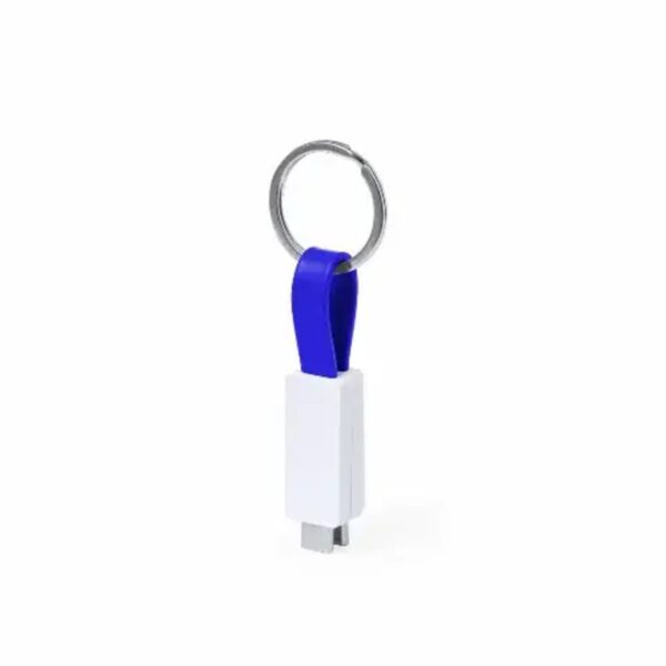USB keychain with blue strap and white casing.