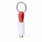 USB cable keychain with a red loop and a white connector.