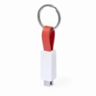 Red and white keychain USB flash drive with a metal ring.