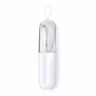 A white toothbrush with a cover case, shown vertically on a plain white background.
