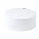 White, round, flat-topped container with subtle speckles.