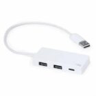 White USB hub with two USB ports and one USB-C port, connected to a cable.